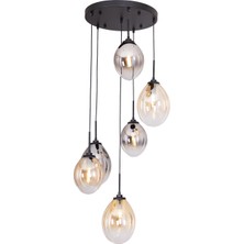 Avonni AV-1959-6T-BSY Siyah Boya Modern Avize E14 Metal Cam H: 100 Cm, Ø: 40 cm