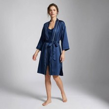 Qua Home Pure Kadın Saten Sabahlık Lacivert