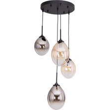Avonni AV-1959-4T-BSY Siyah Boya Modern Avize E14 Metal Cam H: 100 cm, Ø: 35 cm