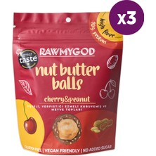 RAWMYGOD Vişneli, Yerfıstığı Ezmeli Kuruyemiş Ve Meyve Topları Glutensiz Ve Vegan 3'lü Paket 84g X 3 Paket