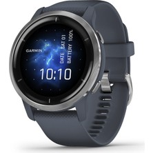 Garmin Venu 2  Gelişmiş Sağlık Izleme ve Fitness Özellikleri ile Gps , Silver Bezel ile Granit Blue Case ve Silikon Band Band