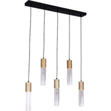 Avonni AV-1952-5EY Siyah Boya Modern Avize GU10 Metal Cam H: 120 cm, WxD: 22x80 cm