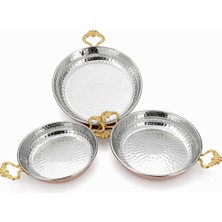 Copper Empire 3'lü Bakır Sahan Seti 14-16-18 cm Işlemeli Çift Kulplu Pişirme ve Sunum Tavası