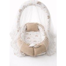 Jaju Baby Kahve Pike Dağ Desenli Cibinlik Tül - Oyuncak Askılı Babynest