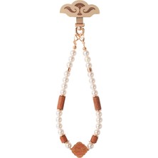 Udemos Ideal Pearl Serisi Inci Taşlı Telefon Bilek Askı Ipi Beyaz - Kahverengi