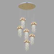 Avonni AV-55045-6ST Sarı Kaplama Klasik Avize LED Metal Kristal H: 80 cm, Ø: 40 cm