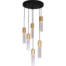 Avonni AV-1952-6ET Siyah Boya Modern Avize GU10 Metal Cam H: 100 Cm, Ø: 40 cm