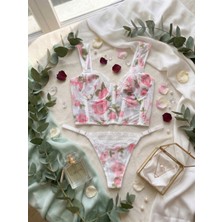 Çiçek Desenli Brode Korsetakım