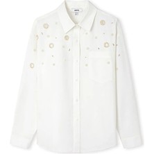 İpekyol Nakışlı cutout poplin gömlek IS1260025244002