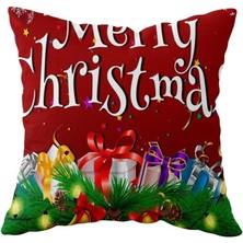 Pelangi Merry Christmas Yılbaşı Hediye Tema Çift Taraflı Gizli Fermuar Kırlent Koltuk Yastık Kılıfı, Bordo-Beyaz-Yeşil 43 x 43