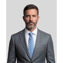 1001 Kravat Mavi Çizgili 8 cm Genişliğinde Kravat