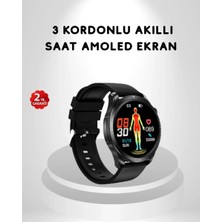 Nemere İthalat Amoled Ekranlı Akıllı Saat – 3 Kordon Seçenekli, Suya Dayanıklı, Kalp Atış ve Uyku Takip �