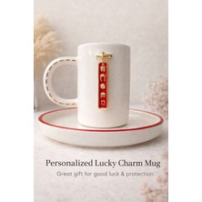 Pitaya Sanat 24K Altın Detaylı El Yapımı Seramik Türk Kahvesi Fincanı – Şans Charm Detaylı, Dekoratif & Hediye