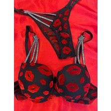 3 Taşlı Dudak Baskılı Dolgulu Sütyen Takımı