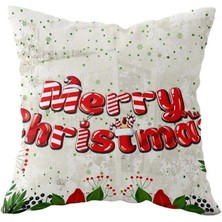 Pelangi Merry Christmas Yılbaşı Süsü Tema Çift Taraflı Gizli Fermuar Kırlent Koltuk Yastık Kılıfı, Beyaz-Yeşil-Kırmızı 43 x 43