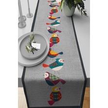 40X140CM Premium Tay Tüyü Dokuma Leke Tutmaz Kumaş Masa Örtüsü Runner Otantik Kuşlu RNR209
