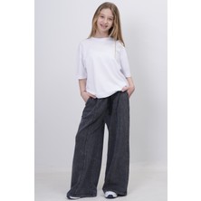 Haykids Kız Çocuk Antrasit Yıkamalı Şerit Detaylı 2 Iplik Eşofman Altı