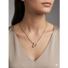 Stainless Steel 316L Çelik F Harfi Altın Rengi Taşlı Kolye