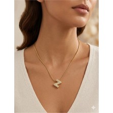 Stainless Steel 316L Çelik Z Harfi Altın Rengi Taşlı Kolye