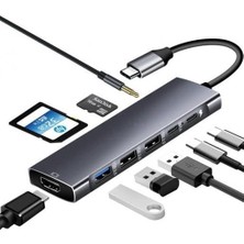 Metal Kasa USB 3.0 Type C 9 In 1 Hdmı - Mikro Sd Kart Okuyucu - Kulaklık Çevirici Hub