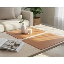 2 Adet Amerikan Servis – 44X35 cm Taba Renk Deri Masa Altlığı, Su Geçirmez, Kaymaz, Dayanıklı Şık Sofra ve Masa Koruyucu Placemat Seti