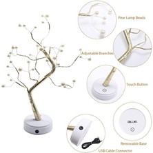 LED Gece Lambası Bonsai Tasarımlı Mini Ağaç Süslü LED Işıklı 2 Fonksiyonlu, Bükülebilir Kolay Dallar Dokunmatik LED Ağaç Lamba (Rain Flower) *M60LM*