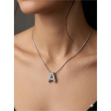 Stainless Steel 316L Çelik A Harfi Gümüş Rengi Taşlı Kolye