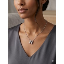 Stainless Steel 316L Çelik H Harfi Gümüş Rengi Taşlı Kolye