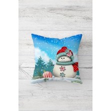 Pelangi Kardan Adam Kış Tema Çift Tarafı Baskı Gizli Fermuar Yastık Kılıfı Kırlent Koltuk Yastık Kılıfı, Mavi-Beyaz 45 x 45, 24691173145451