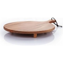 Ayaklı Akasya Sunum Tabağı ve Servis Tahtası (40X30 Cm) | Doğal Ahşap Modern Peynir, Şarküteri, Pizza ve Kahvaltı Tahtası | Saplı ve Yükseltilmiş Ayaklı Sunumluk