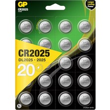 CR2025 2025 Boy Lityum Düğme Pil, 3 Volt, 20'li Kart, Gri