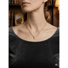 Stainless Steel 316L Çelik T Harfi Altın Rengi Taşlı Kolye