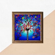 Hayat Ağacı Taş Duvar Tablosu Ahşap Çerçeveli Duvar Dekoru Art 25X25CM W1-108