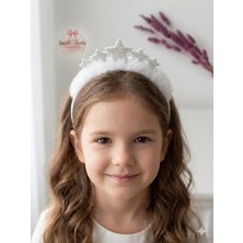 Sweet Twins Accessories Prenses Tacı Yıldızlı Beyaz Peluş  Çocuk Taç Doğum Günü Parti Tacı