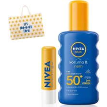 Sun Koruma ve Nem Vücut Spreyi 200ML ve Yüksek Güneş Korumalı Dudak Bakım Kremi, SPF50, Çanta Hediye