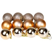 Yılbaşı Topu Simli Mat Parlak 12'li Set Şampanya- 6 Cm.
