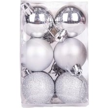 Yılbaşı Topu Simli Mat Parlak 12'li Set Gümüş 4 Cm.