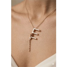 Stainless Steel 316L Altın Kaplama Çelik Taşlı E Harf Kolye (Kararmaz, Paslanmaz)