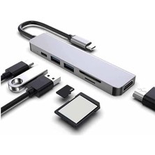 Hb-02 7in1 HDMI USB C Type C Hafıza Kartı Micro Kart Okuyucu Hub 4K A Kalite Metal