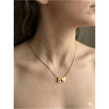 Stainless Steel 316L Çelik Altın Kaplama Minimal B Harfli Kalp Kolye