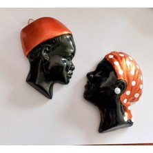 Retro Ruhu 1980 Ler Aşuk ile Maşuk El Emeği Duvar Dekorasyon Süsü Bakır Renginde