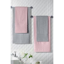 Pamuklu 50X90-70X140 cm 4'lü Banyo Havlu Seti (Pembe)
