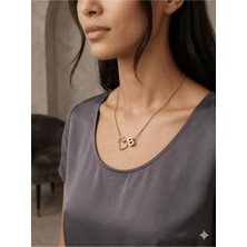 Stainless Steel 316L Çelik Altın Kaplama B Harfli Kalp Kolye