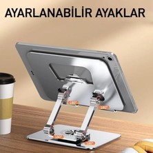 Tablet Standı 360 Derece Dönebilen Tablet Stand Katlanabilir Metal Standı Notebook Laptop Tutucu Standı Tablet ve Telefon Tutucu Stant Tablet Tutucu Metal (Açık Gri) (360 Derece)