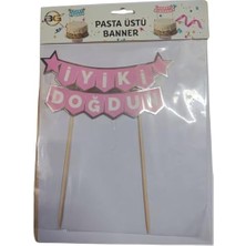 Partinity Iyi Ki Doğdun Pasta Üstü Banner, Pembe ve Altın Renk, 18X7 cm