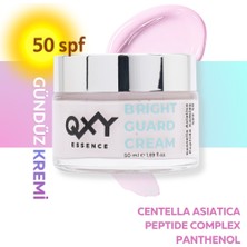 Qxy Essence Bright Guard Cream - 50 SPF Uva/Uvb Filtreli Pembe Hızlı Emilen Nemlendirici Gündüz Kremi - Centella Asiatica + Peptit Complex - Cam Kavanoz 50 ml