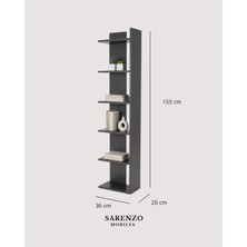 Slim Köşe Kitaplık (Antrasit) Şık Modern Kitaplık (Sağ Köşe)
