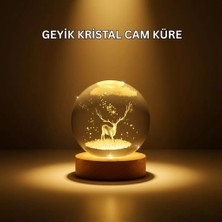 Nemere İthalat USB Bağlantılı Geyik Temalı Kristal Küre Premium Masa Gece Lambası Nemere Ithalat