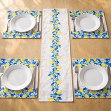 Solmia Home Amalfi Lemon Masa Seti 1 Runner 35X140 + 4’lü Amerikan Servis 35X45 cm Dijital Baskılı Duck Keten – Limon Desenli Akdeniz Sofra Dekoru
