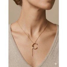 Stainless Steel 316L Altın Kaplama Çelik Taşlı C Harf Kolye (Kararmaz, Paslanmaz)